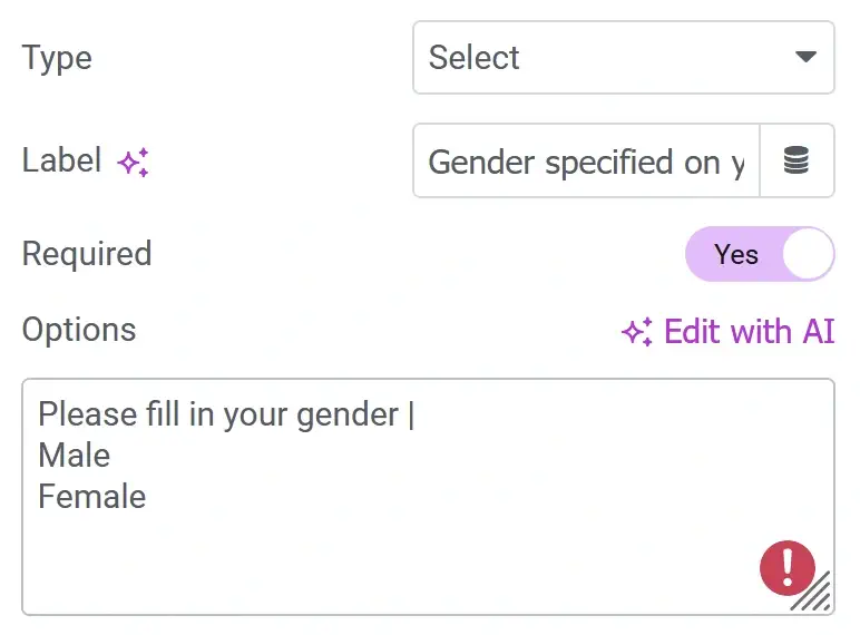 Add placeholder text with blank value