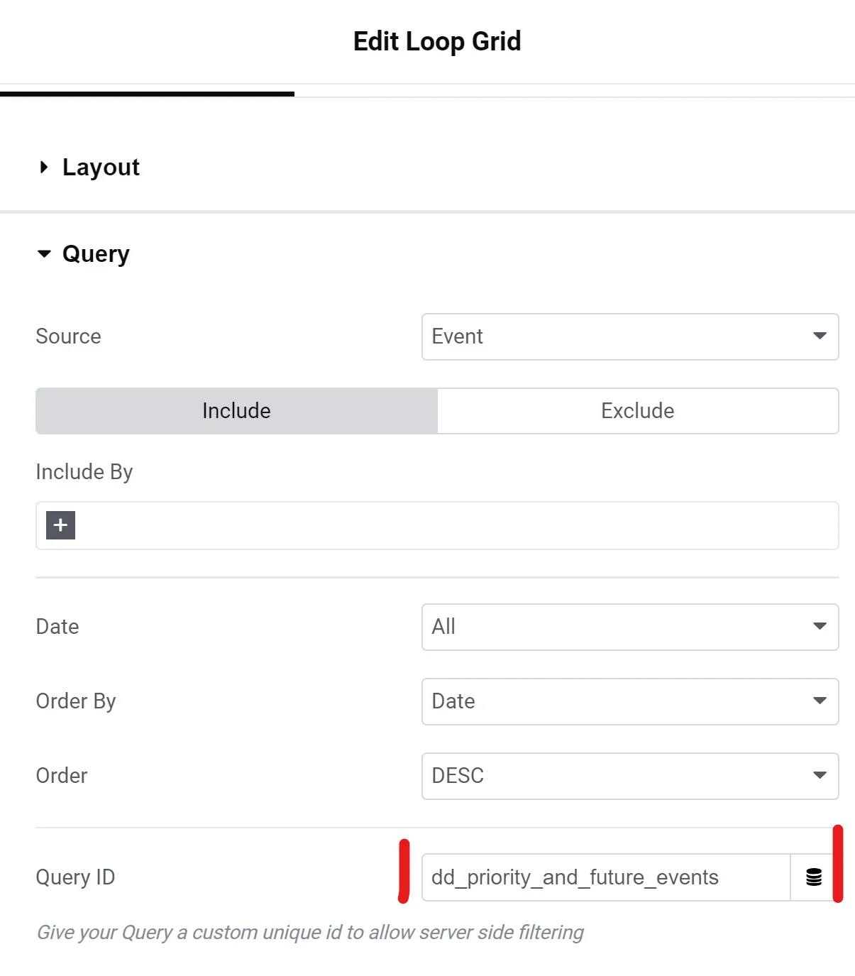 Add the query ID to elementor loop grid