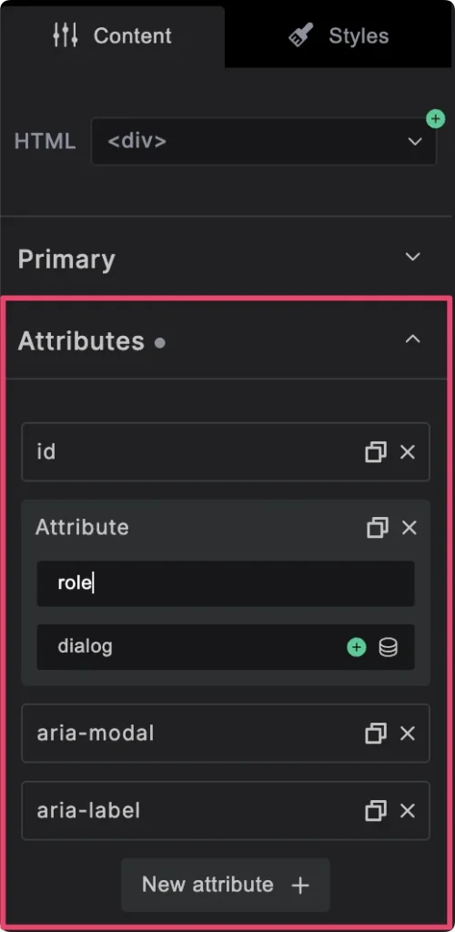 Attributes for Builderius HTML Elements