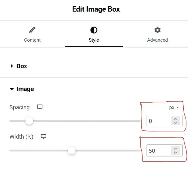 image box width settings