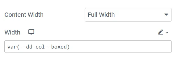 width value for boxed container