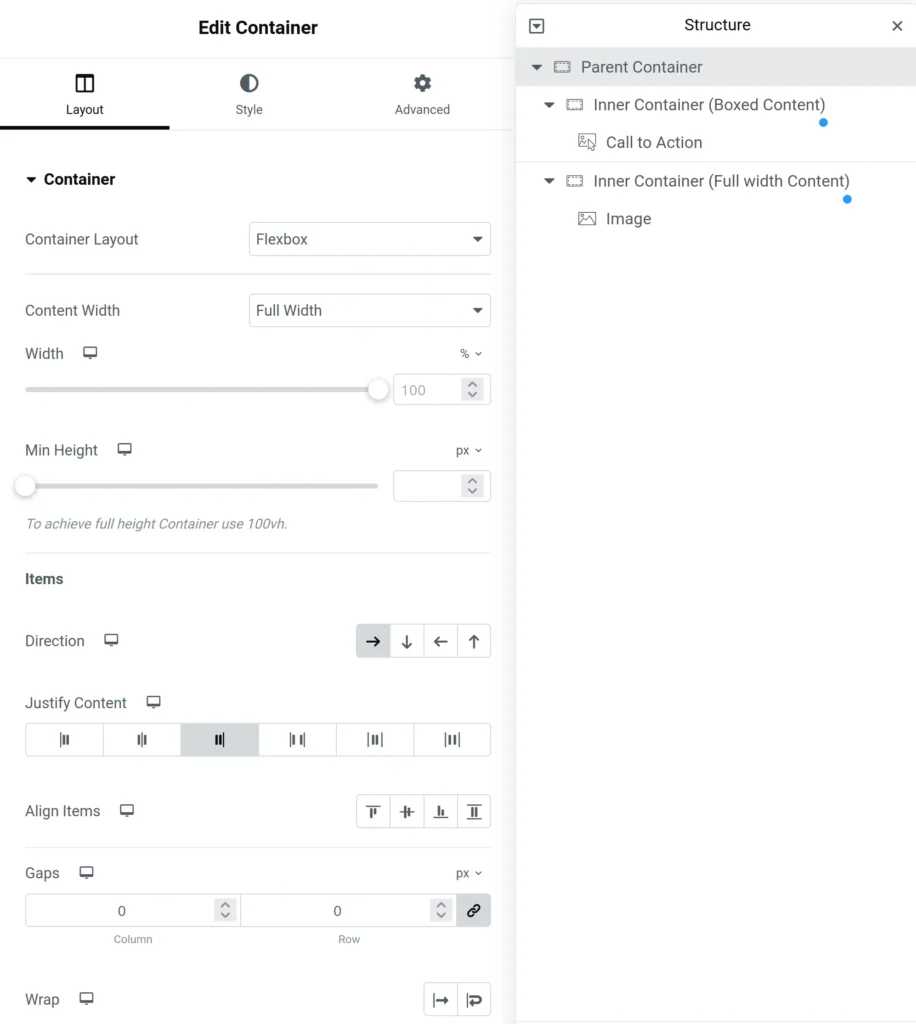 parent container settings for the boxed width tutorial