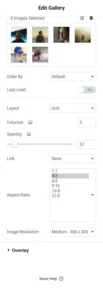 Elementor Pro Gallery widget built-in aspect ratio options (no 3:4 portrait option)