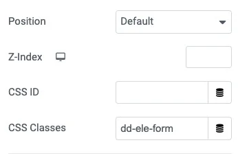 Screenshot of the advanced tab of the Elementor form showing the CSS Classes set to dd-ele-form
