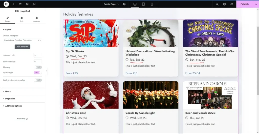 Elementor Loop Template ordered by date created
