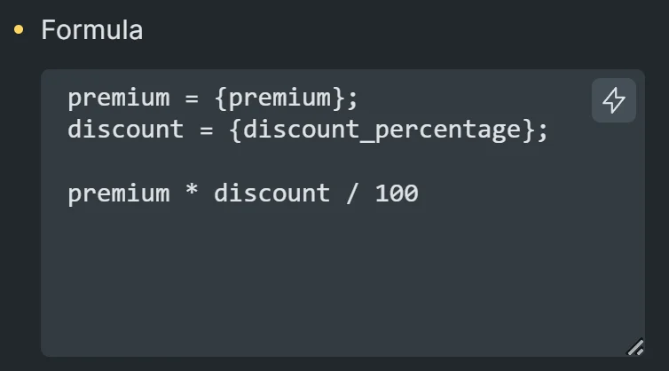 formula used in the calculation field for the discount