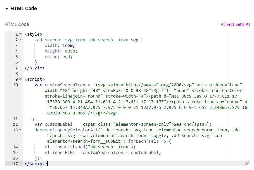 Add html code for search form widget