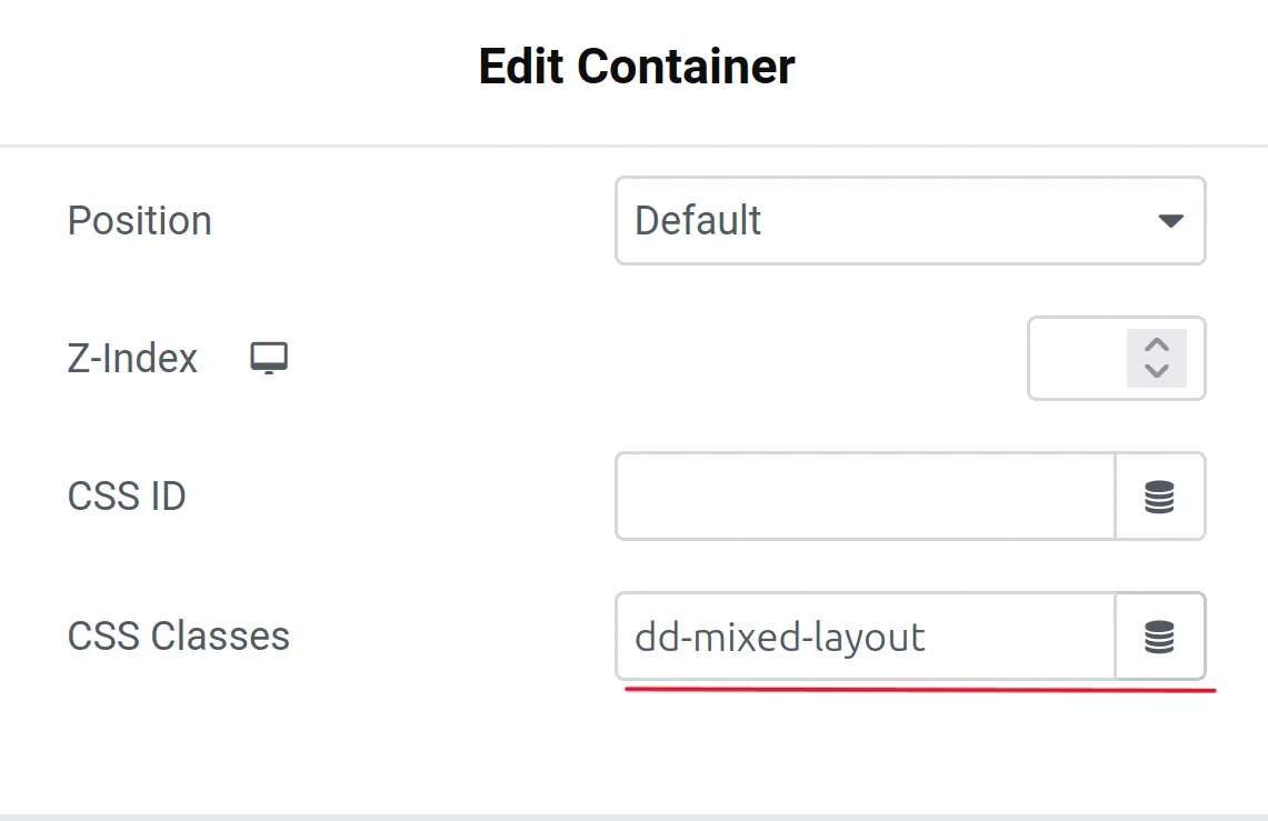 Parent container with class name of dd-mixed-layout