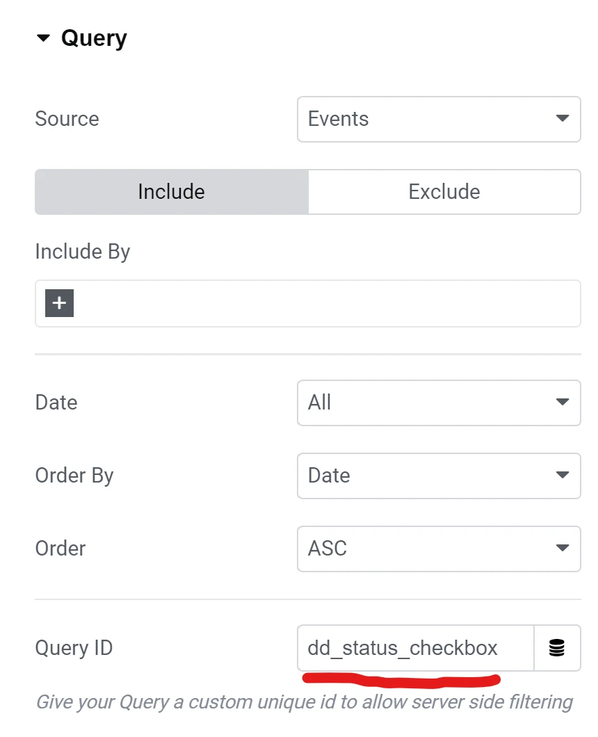 Add query id to Elementor loop grid widget under the query section in the content tab