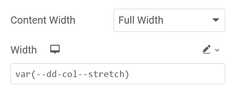 width value for stretched container