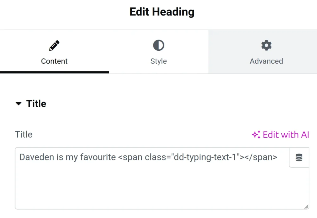 add your first typed text in heading widget